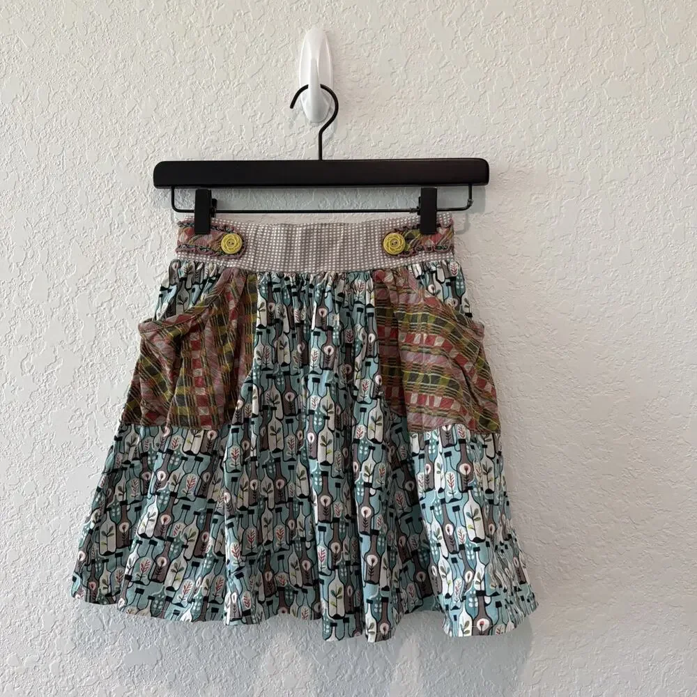 Matilda Jane Gabby Twirl Skirt Bottle Print With Plaid Pockets Girls Size 12